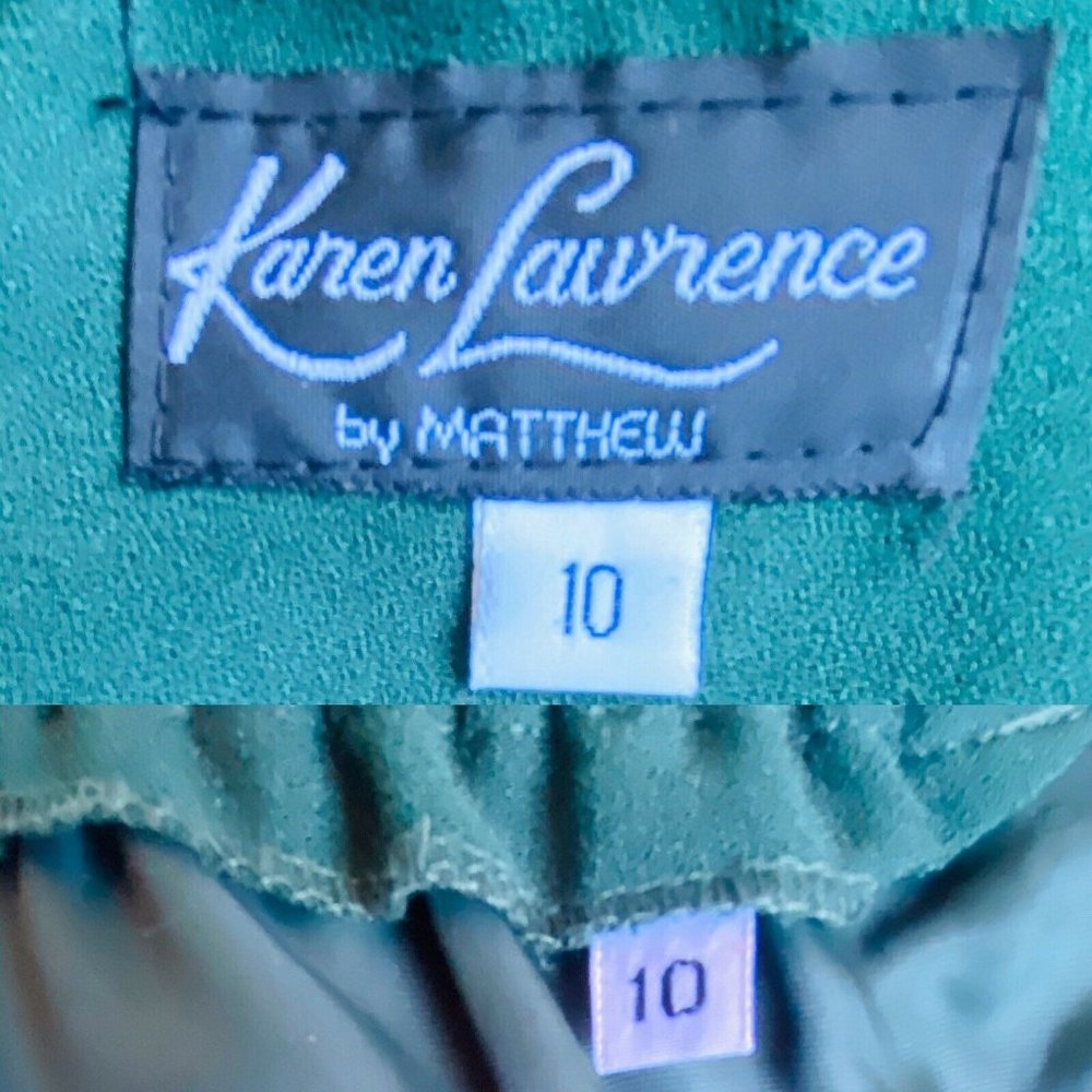 Karen Lawrence by Matthew Vintage Emerald Green Two-Piece Skirt Suit Bib Collar - Picture 11 of 12